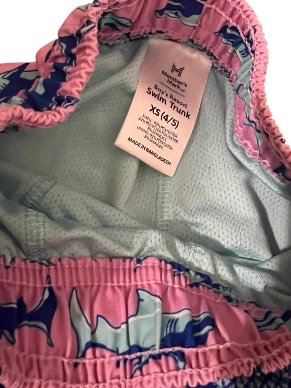 Boys’ Pink Shark Print Swim Trunks